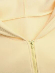 SHEIN 青少年女孩兒童休閒時尚奶油多巴胺黃色保暖內裡貼布口袋刺繡開襟運動外套與運動長褲2件套，Y2K年輕時尚套裝，適合返校與日常穿著 - 黃色 - 查看 11