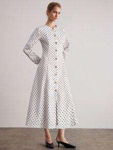 Aveloria Modichic Elegant French Vintage Commuter Brunch Office Sophisticated Chic Design High-End Women's Long Dress White And Black Polka Dot Summer - Multicolor - View 7