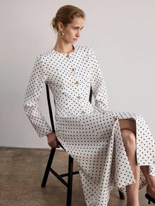 Aveloria Modichic Elegant French Vintage Commuter Brunch Office Sophisticated Chic Design High-End Women's Long Dress White And Black Polka Dot Summer - Multicolor - View 5