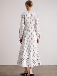 Aveloria Modichic Elegant French Vintage Commuter Brunch Office Sophisticated Chic Design High-End Women's Long Dress White And Black Polka Dot Summer - Multicolor - View 3