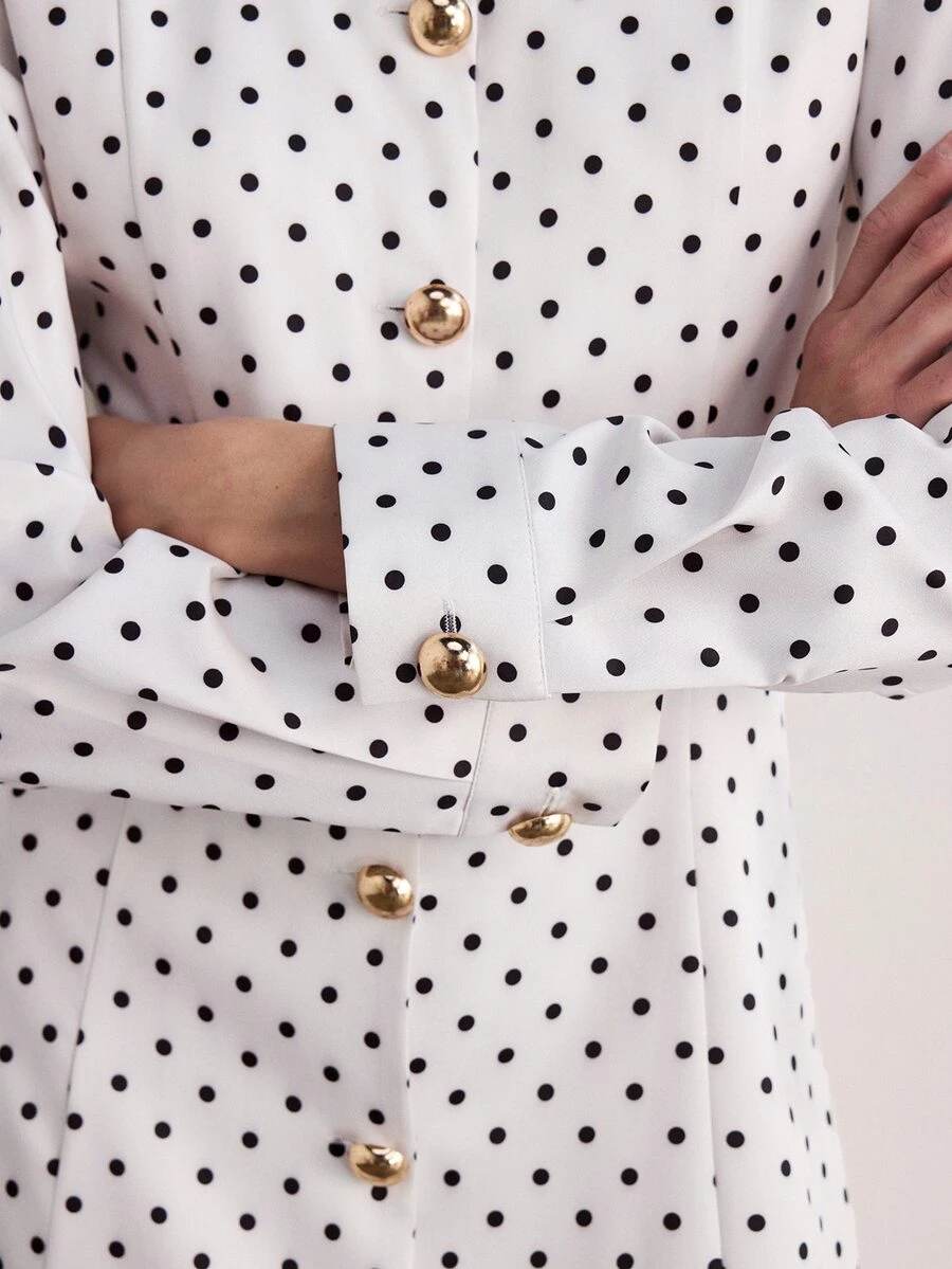 Aveloria Modichic Elegant French Vintage Commuter Brunch Office Sophisticated Chic Design High-End Women's Long Dress White And Black Polka Dot Summer - Multicolor - View 1