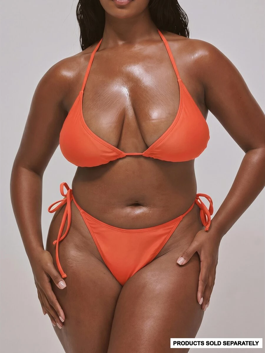 MUSERA Top de bikini triangular de talla grande para vacaciones, viajes de verano, ropa de playa básica y esencial para resort - Naranja - Ver 1