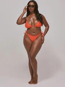 MUSERA Top de bikini triangular de talla grande para vacaciones, viajes de verano, ropa de playa básica y esencial para resort - Naranja - Ver 5