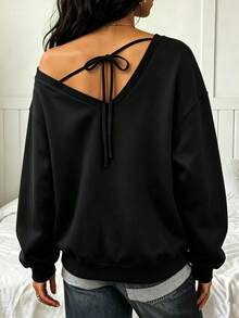 Sweatshirt lengan panjang dengan potongan reguler, bagian belakang longgar, leher V dalam, dan bahu jatuh. - MultiWarna - View 5