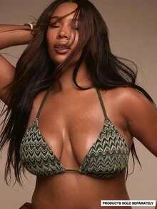 MUSERA Plus Size Stripe Patterned Triangle Bikini Top Only Spring Summer Easter Beach Holiday Vacation Elegant Travel Swim Beachwear Terra Sol - Green - View 1