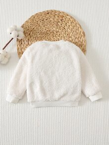 Cozy Pixies 女嬰愛心圖案保暖內裡加厚圓領長袖套頭運動衫，舒適百搭時尚休閒可愛極簡風，適合室內、戶外休閒、滑雪、開學、日常、運動、玩耍、派對、假期、萬聖節、聖誕節、新年、情人節 - 白色 - 查看 4