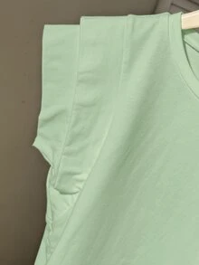 SHEIN 青少年女孩春夏休閒白色圓領寬鬆T恤，適合日常休閒穿著，白色上衣 - 綠色 - 查看 8