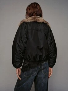 MOTF PREMIUM FAUX FUR OVERSIZED COLLAR SHORT PADDED COAT - Black - View 2