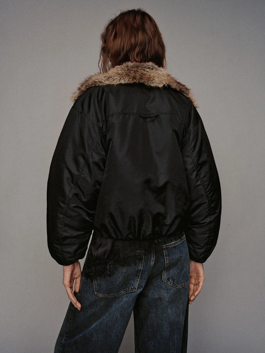 MOTF PREMIUM FAUX FUR OVERSIZED COLLAR SHORT PADDED COAT - Black - View 2