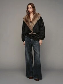 MOTF PREMIUM FAUX FUR OVERSIZED COLLAR SHORT PADDED COAT - Black - View 4