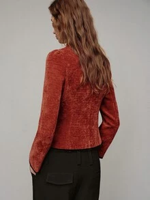 MOTF PREMIUM Chinese Style Stand Collar Contrast Trim Fitted Short Jacket - Rust Brown - View 2