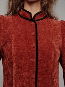 MOTF PREMIUM Chinese Style Stand Collar Contrast Trim Fitted Short Jacket - Rust Brown - View 5