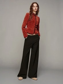 MOTF PREMIUM Chinese Style Stand Collar Contrast Trim Fitted Short Jacket - Rust Brown - View 3