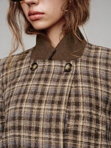 MOTF PREMIUM Short Waist-Cinching Plaid Wide Shoulder Regular Jacket, Autumn/Winter - Coffee Brown - View 6
