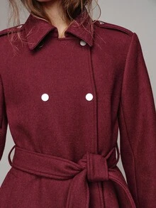 MOTF PREMIUM WOOL DOUBLE-BREASTED MID-LENGTH BELTED COAT - Burgundy - View 2