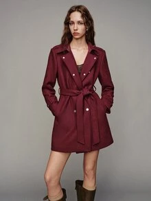 MOTF PREMIUM WOOL DOUBLE-BREASTED MID-LENGTH BELTED COAT - Burgundy - View 7