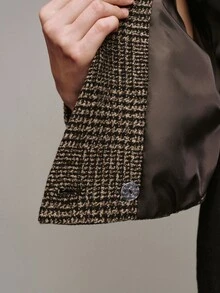 MOTF PREMIUM HOUNDSTOOTH PATTERN OVERSIZED LAPEL LOOSE CROPPED OVERCOAT - Coffee Brown - View 3