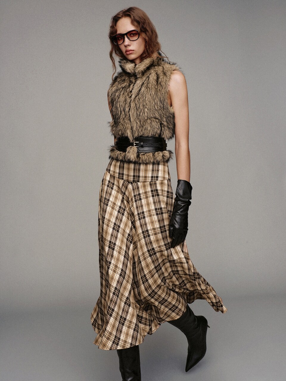 MOTF WIDE WAIST PLAID A-LINE SKIRT