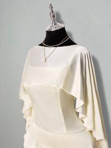 SHEIN ICON Satin Asymmetric Ruffle Hem Bodycon Mini Dress, Sweet Fit And Flare Backless Formal Party Gown For Women Dress Top - White - View 5