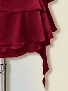 SHEIN ICON Satin Backless Ruffle Hem Fitted Mini Dress With Sash Shawl For Women - Burgundy - View 6
