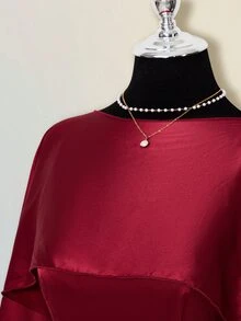 SHEIN ICON Satin Backless Ruffle Hem Fitted Mini Dress With Sash Shawl For Women - Burgundy - View 5