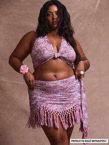 MUSERA Plus Halterneck Lace Twist Front Crop Top Holiday Swim Sexy Romantic Elegant Club Spring Summer - Multicolor - View 1