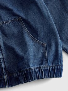 ROMWE MEN Street Life Men's Long Sleeve Zip-Up Casual Pocket Hooded Denim Jacket - Blue - View 4