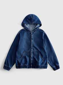 ROMWE MEN Street Life Men's Long Sleeve Zip-Up Casual Pocket Hooded Denim Jacket - Blue - View 1
