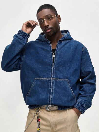 Street Life Men's Long Sleeve Zip-Up Casual Pocket Hooded Denim Jacket