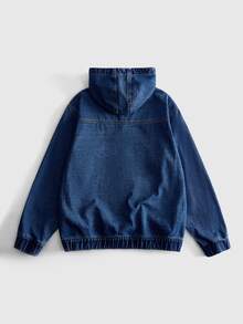 ROMWE MEN Street Life Men's Long Sleeve Zip-Up Casual Pocket Hooded Denim Jacket - Blue - View 2