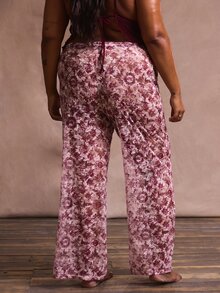 MUSERA Plus Size Tie Front Lace Wide Leg Trousers Cover Up Holiday Swim Sexy Romantic Elegant Summer Vacation - Multicolor - View 4