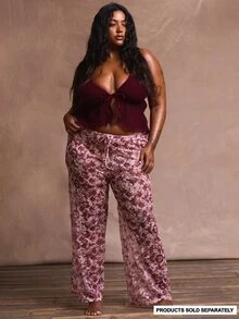 MUSERA Plus Size Tie Front Lace Wide Leg Trousers Cover Up Holiday Swim Sexy Romantic Elegant Summer Vacation - Multicolor - View 1