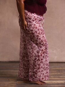 MUSERA Plus Size Tie Front Lace Wide Leg Trousers Cover Up Holiday Swim Sexy Romantic Elegant Summer Vacation - Multicolor - View 3