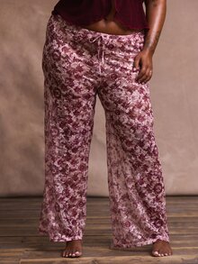 MUSERA Plus Size Tie Front Lace Wide Leg Trousers Cover Up Holiday Swim Sexy Romantic Elegant Summer Vacation - Multicolor - View 2