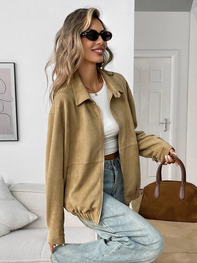 Elyressa Áo khoác da lộn nữ cổ bẻ phong cách vintage thường ngày, phù hợp cho mùa thu/đông, đi mua sắm hàng ngày, ghé quán cà phê, du lịch ngắn ngày, đi làm và đi học;