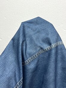 SHEIN Franclia 法式立領牛仔效果印花上衣，通勤與休閒穿搭百搭上衣，極簡V領雙穿設計，通勤休閒優雅無袖襯衫 - 藍色 - 查看 8