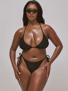 MUSERA Plus Size Triangle Bikini Top Swim Vacation Holiday Summer Travel Beachwear Basics Resort Core - Black - View 3