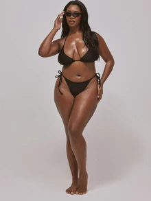 MUSERA Plus Size Triangle Bikini Top Swim Vacation Holiday Summer Travel Beachwear Basics Resort Core - Black - View 4
