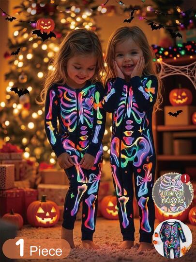 Baby Girl Long Sleeve Long Leg Snug Fit One-Piece Jumpsuit, Cute Cartoon Christmas Element, Casual Comfortable Soft Home Wear, All Seasons