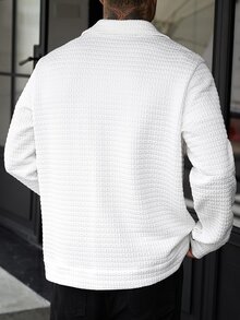 Manfinity CasualCool 男士白色休閒秋季夾克，百搭度假鈕扣襯衫外套，紋理工裝辦公商務口袋襯衫 - 白色 - 查看 2