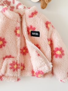 SHEIN Babygirl Autumn/Winter Cute Versatile Casual Fluffy Leopard Print Stand Collar Jacket 2pcs Set - Pink - View 5