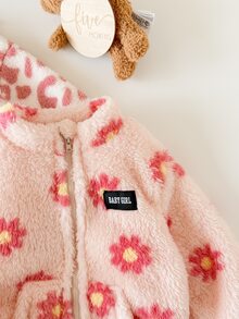 SHEIN Babygirl Autumn/Winter Cute Versatile Casual Fluffy Leopard Print Stand Collar Jacket 2pcs Set - Pink - View 6