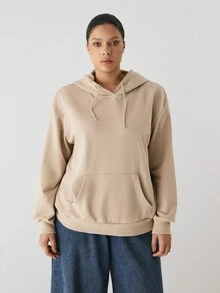 YARNWELL Sweatshirt Polos Serbaguna Ukuran Besar untuk Musim Gugur - Aprikot - View 10