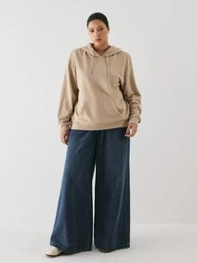 YARNWELL Sweatshirt Polos Serbaguna Ukuran Besar untuk Musim Gugur - Aprikot - View 3