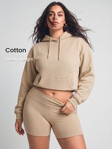 YARNWELL Sweatshirt Polos Serbaguna Ukuran Besar untuk Musim Gugur - Aprikot - View 1