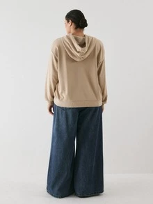 YARNWELL Sweatshirt Polos Serbaguna Ukuran Besar untuk Musim Gugur - Aprikot - View 4