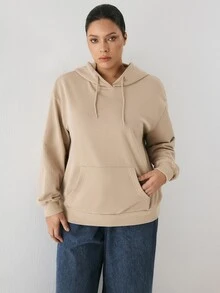 YARNWELL Sweatshirt Polos Serbaguna Ukuran Besar untuk Musim Gugur - Aprikot - View 2