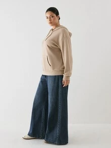 YARNWELL Sweatshirt Polos Serbaguna Ukuran Besar untuk Musim Gugur - Aprikot - View 9