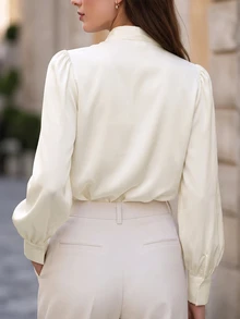 SHEIN Blus Lengan Panjang Putih Elegan untuk Wanita - Aprikot - View 2