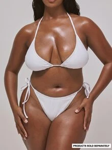 MUSERA Plus Size Triangle Bikini Top Swim Vacation Holiday Summer Travel Beachwear Basics Resort Core - White - View 1